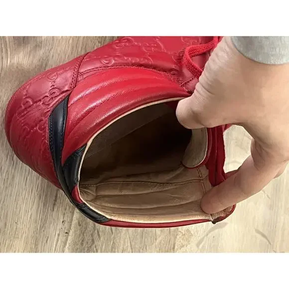 GUCCI BAMBI GUCCISSIMA EMBOSSED Red LEATHER HIGH TOP SNEAKERS uk 11.5 US 12 - Picture 12 of 12